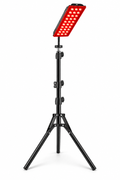Illuminated red light floor lamp on its adjustable tripod