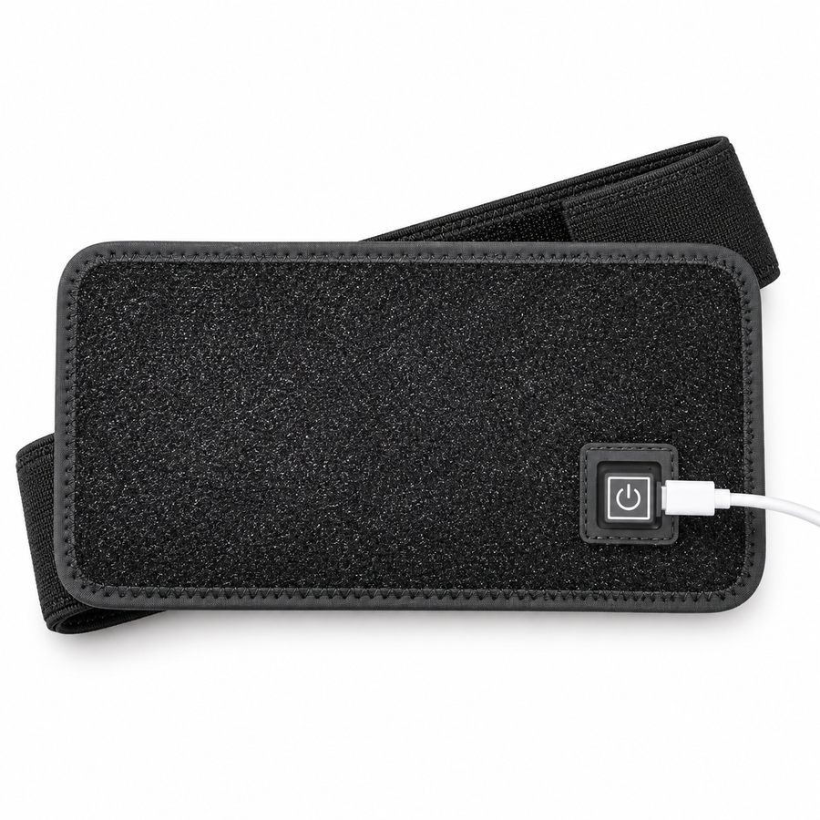 Compact Body Wrap outer surface with fastening strap, power button and connected cable