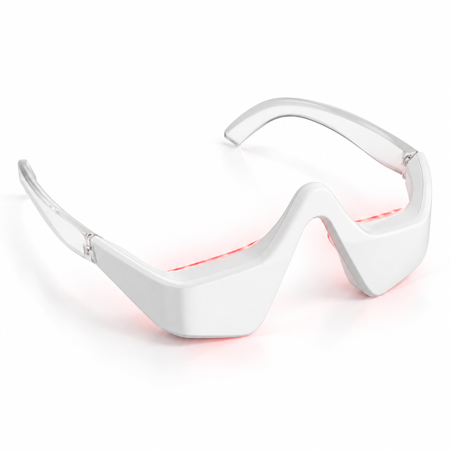 Eye mask showing its curved shape and inner red lights