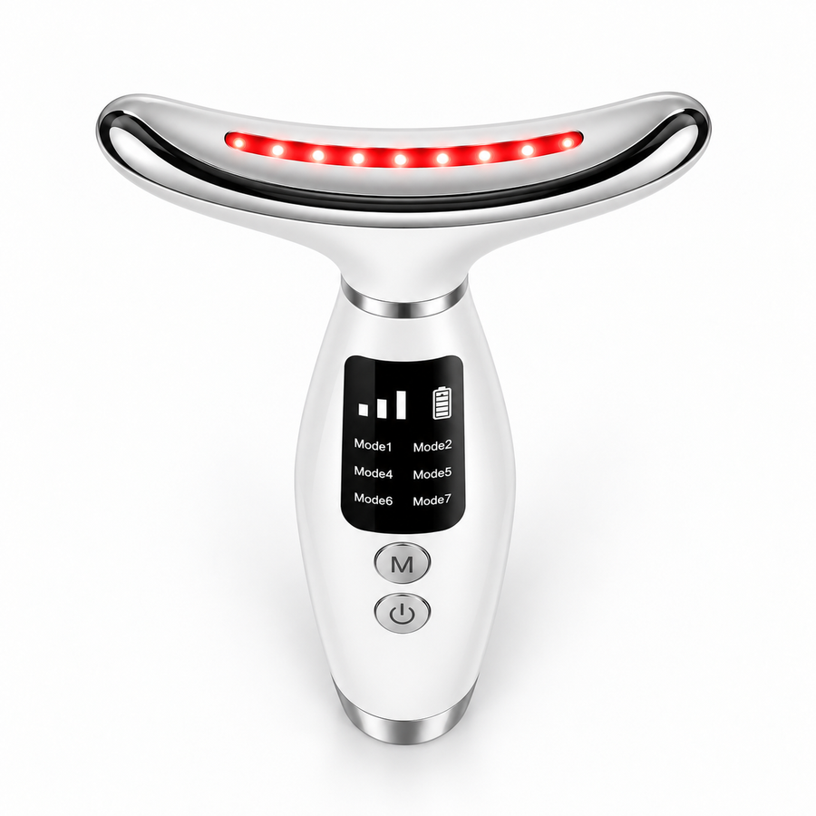 Front detail of the Face & Neck Wand showing the red light strip, display and control buttons