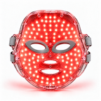 Inside of the Red Light Therapy Mask with its red LEDs illuminated