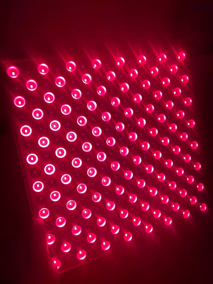 A close view across the illuminated front of the panel.