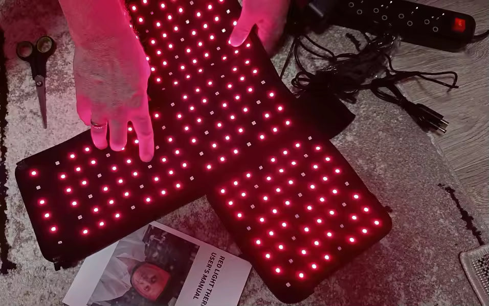 The flexible wrap opened out, with its light panels switched on.